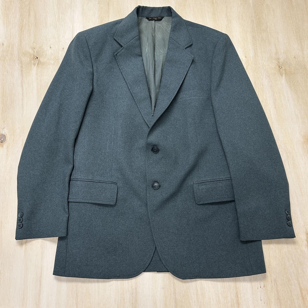 Vintage Blazer Mens 40 Gray Solid 2 Button Sport Coat Jacket Classic Business